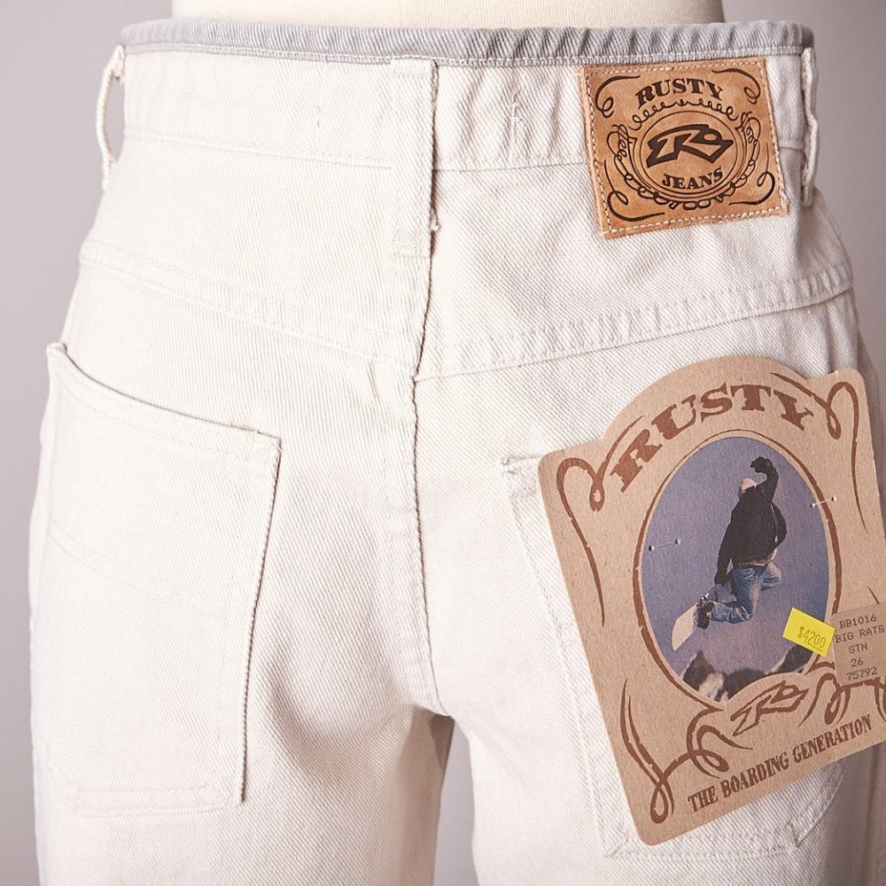 1990s White and Gray Rusty Surf Skate Jeans